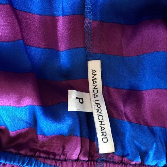 Purple Blue 70s Strapless Silk Mini Party Dress - Picture 7 of 8